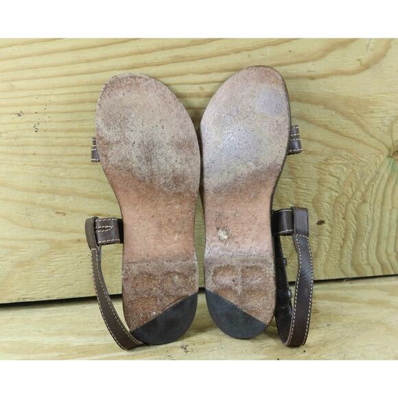Ralph Lauren Sandals Womens Brown Leather 8.5 B Buckle Stud Vtg Slip On Flats - Picture 6 of 8